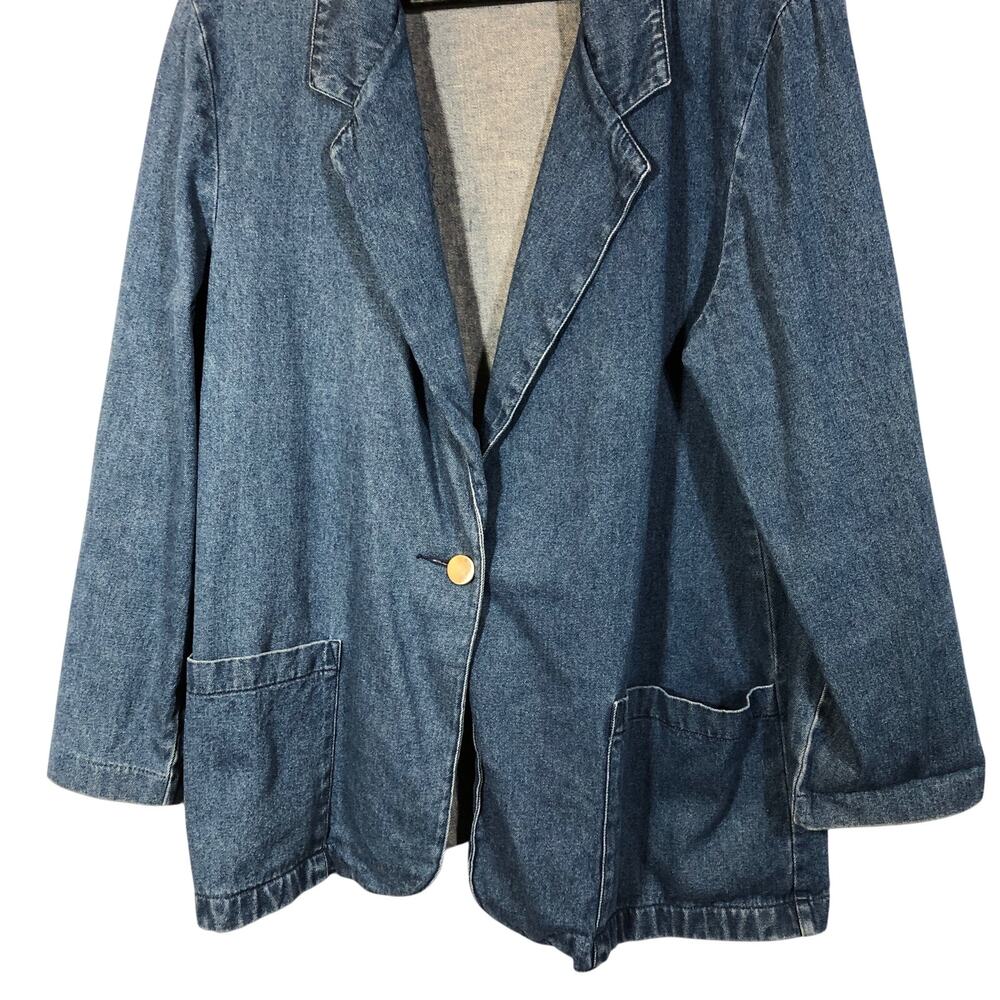 Denim Blazer Vintage Single Button Retro Western Office Blue Large Cotton - Picture 5 of 10